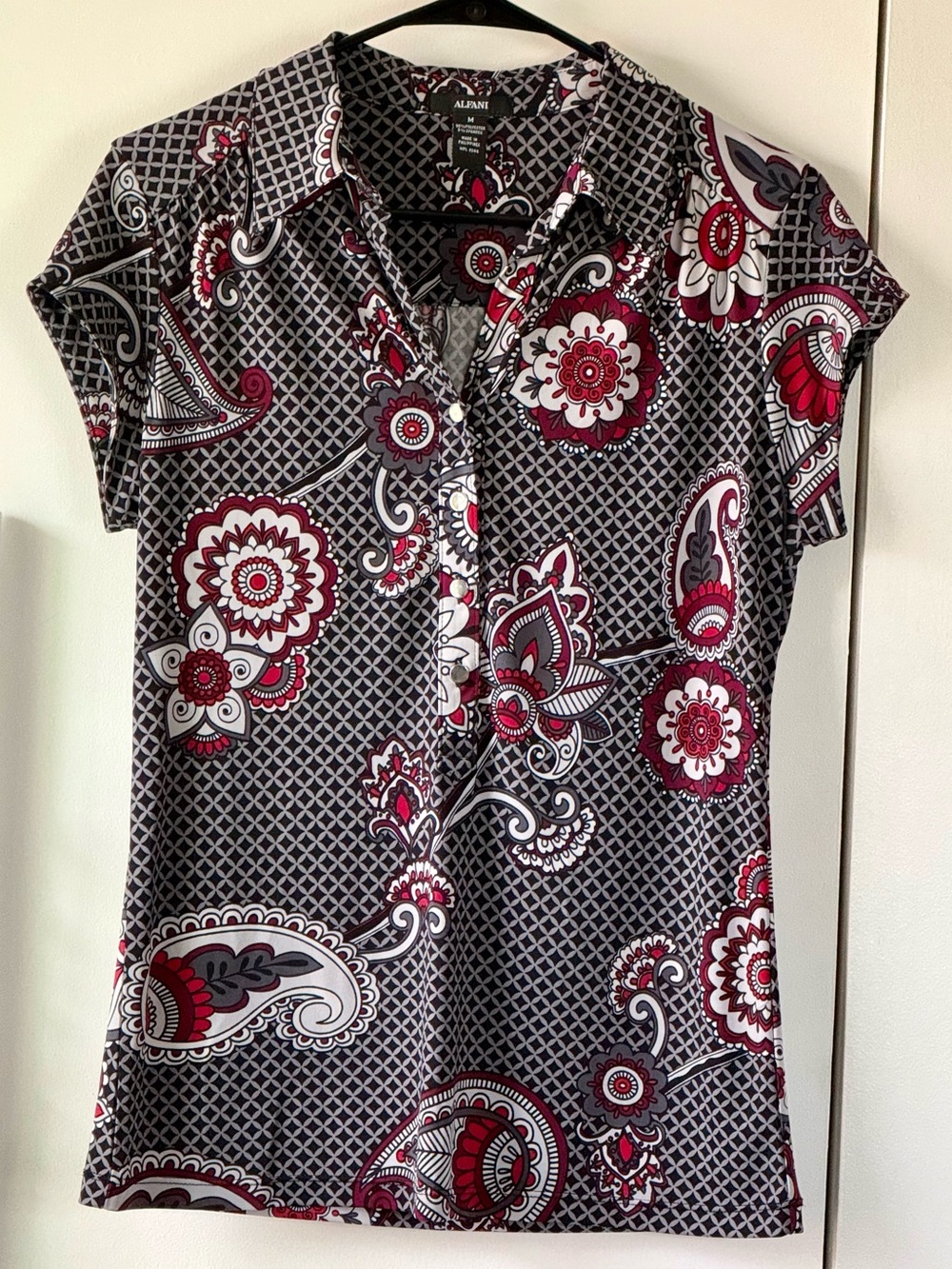 Alfani Gray & Burgundy PaisleyTop